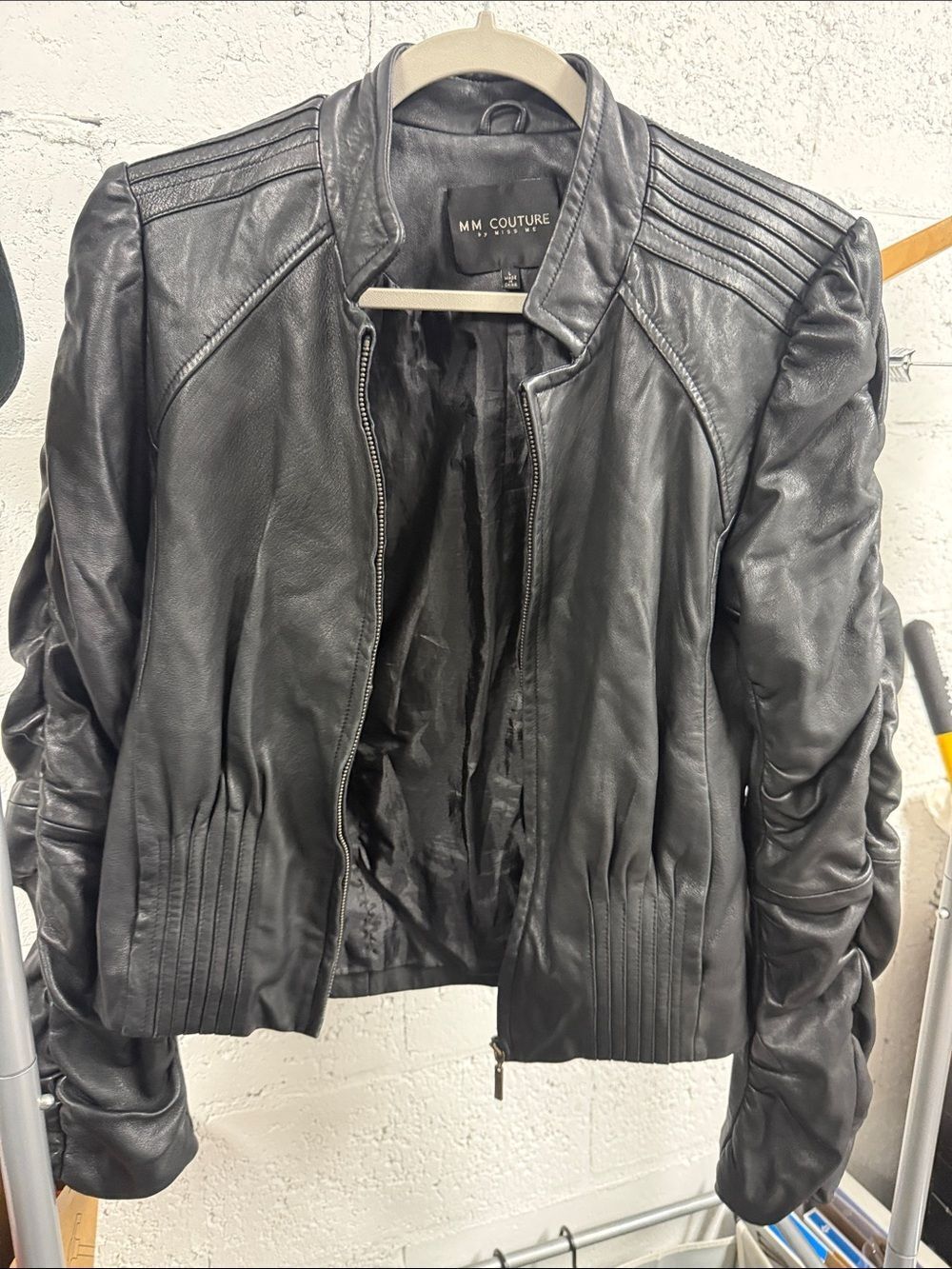 MM Couture Black Quilted-Detail Leather Jacket NEVER WORN Size Large